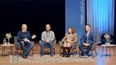 Staffan Truvé, Hamed Nemati, Elisa Bertino, and Mauro Conti on stage during a WASP seminar.